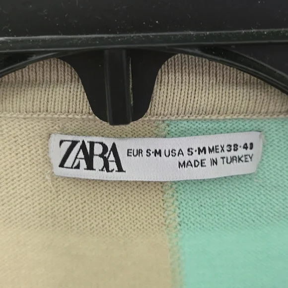 ZARA Aqua and Tan Checkered Polo Shirt - Picture 4 of 9